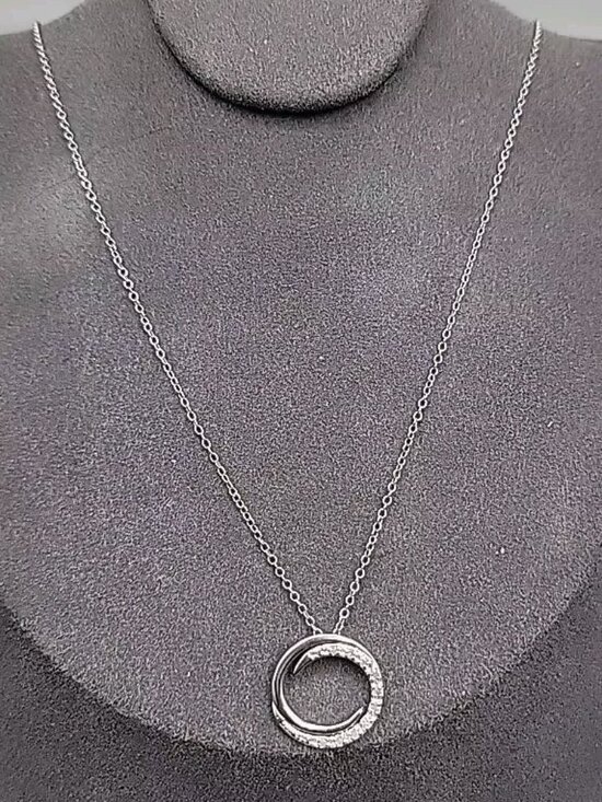 Charles Winston Jewelry - Charles Winston Sterling Silver Diamond Circle Pendant Necklace 19" 925 Chain CW